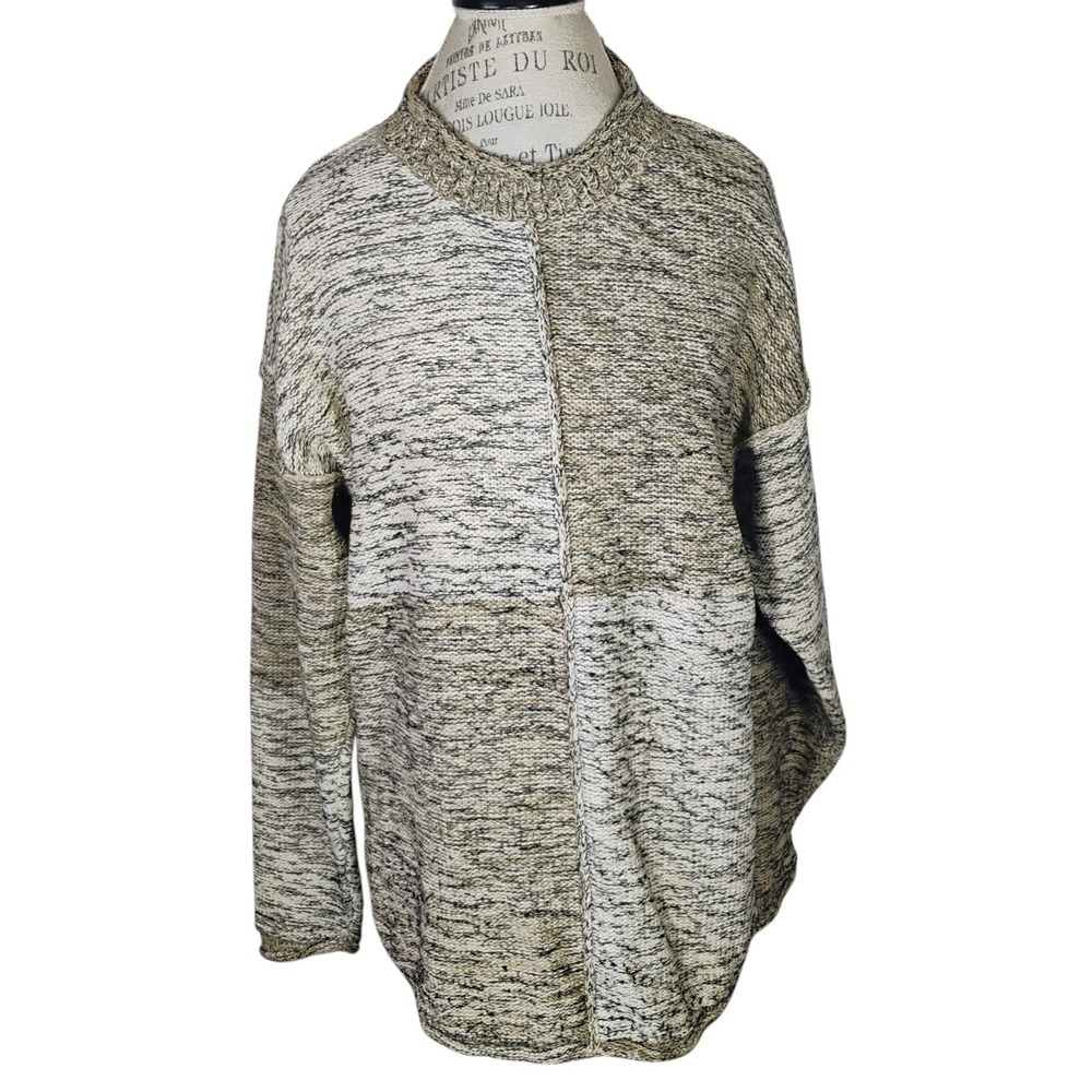 VTG Natural Threads Oatmeal Silk Blend Roll Neck Fisherman Sweater Women's Lg